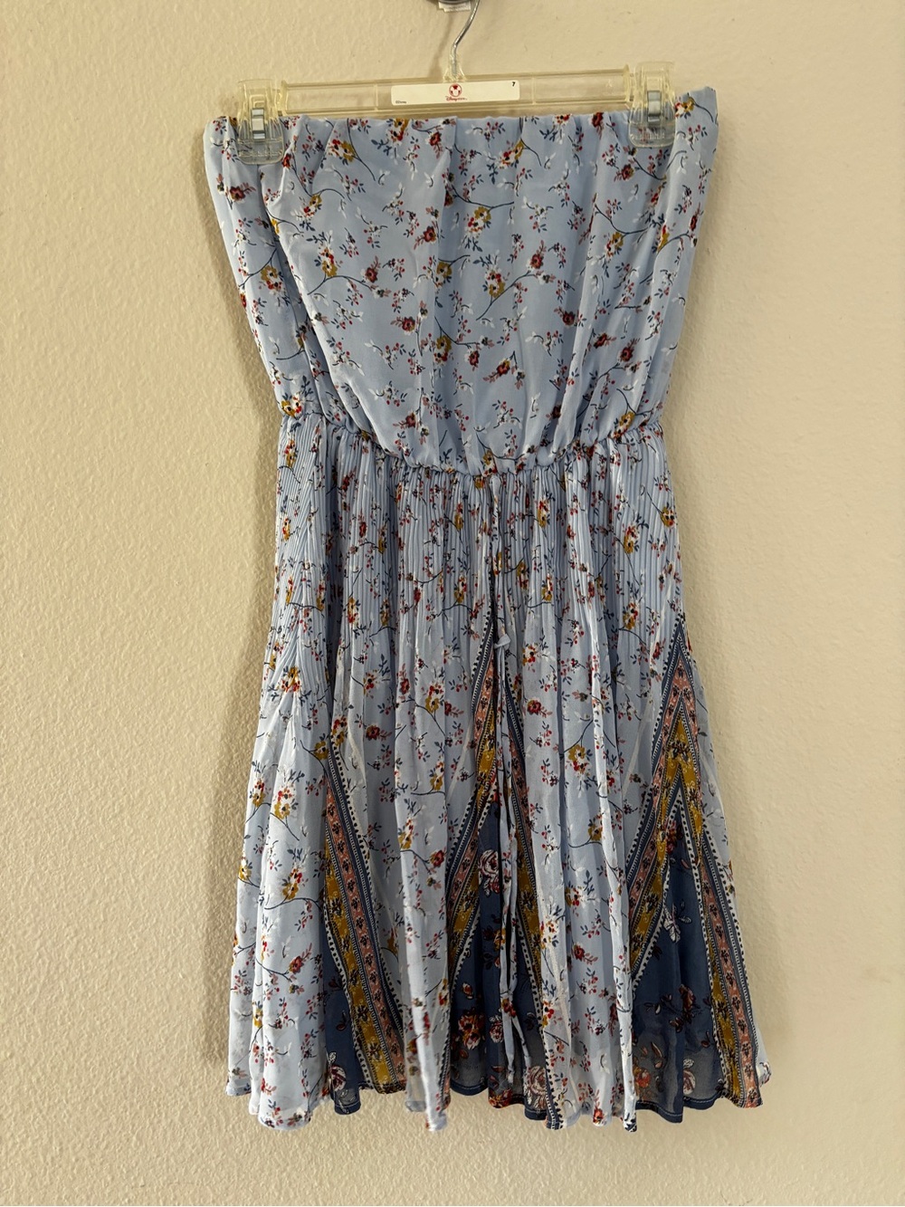 Socialite Light Blue Floral Strapless Sundress with Navy Accents